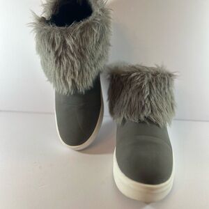 Gray Faux Fur Ankle Boots